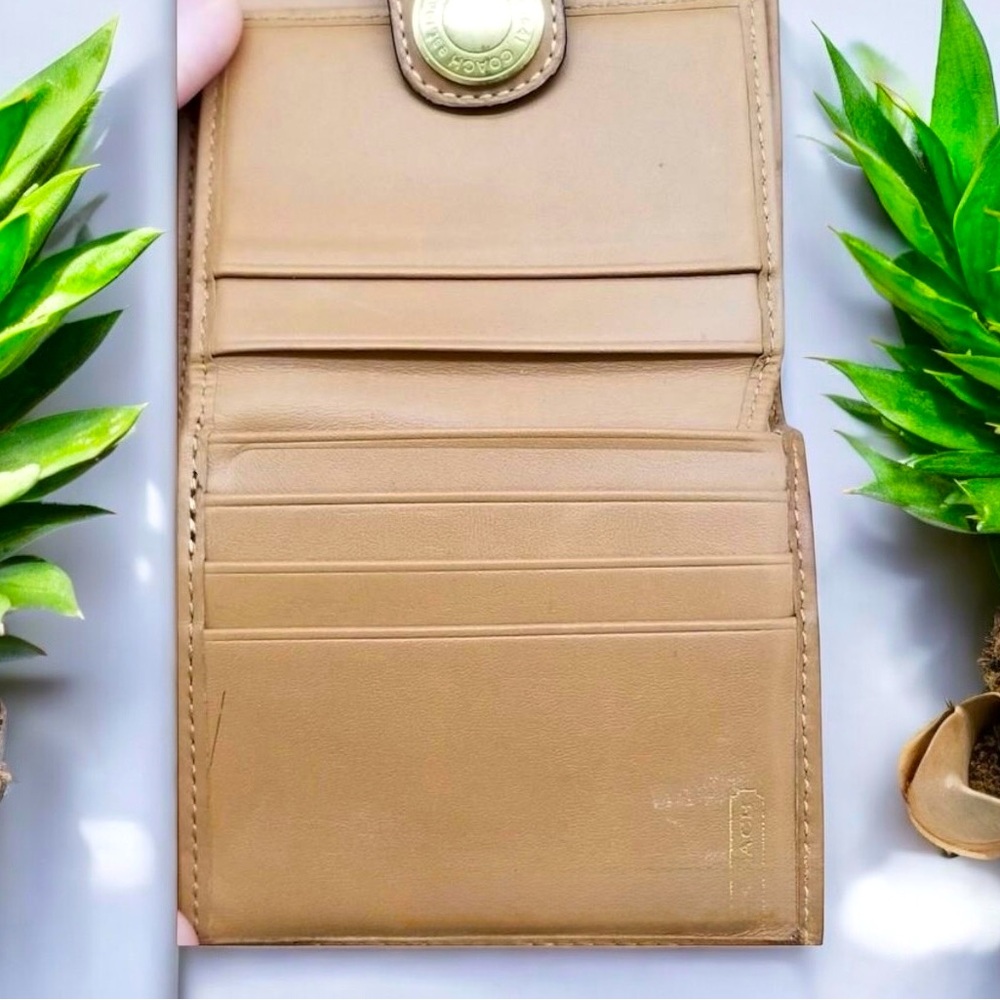 Coach Ergo Brown Signature & Leather Stripe Bifold French Wallet 41075 - Picture 4 of 5